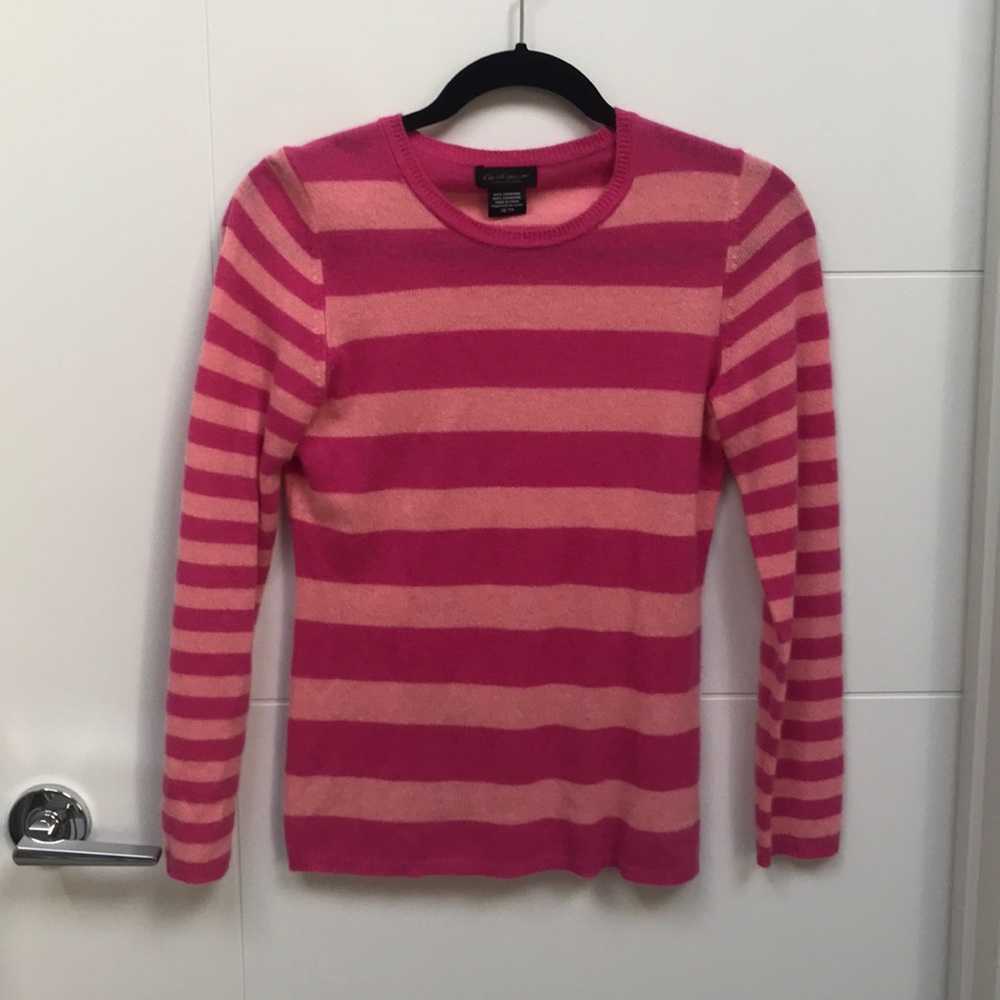 Lord & Taylor 100% Cashmere Pink Striped Sweater